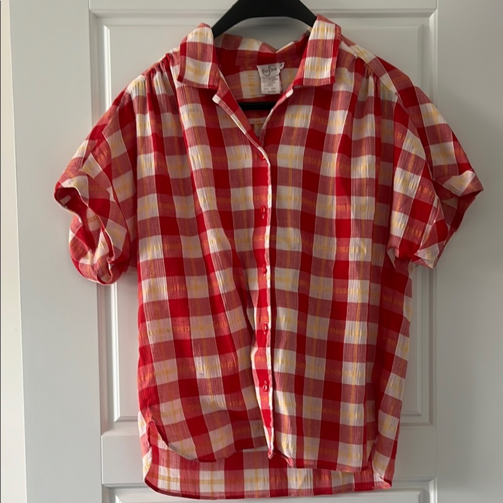 Red and Yellow Plaid Button-Up Shirt